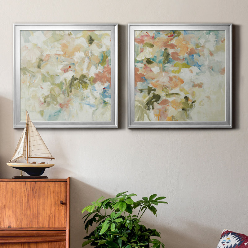 Floral Blush II - ensemble de 2 reproductions d'art sur toile, H 17,5 po x l 35 po, Impression encadrée sans passe-partout