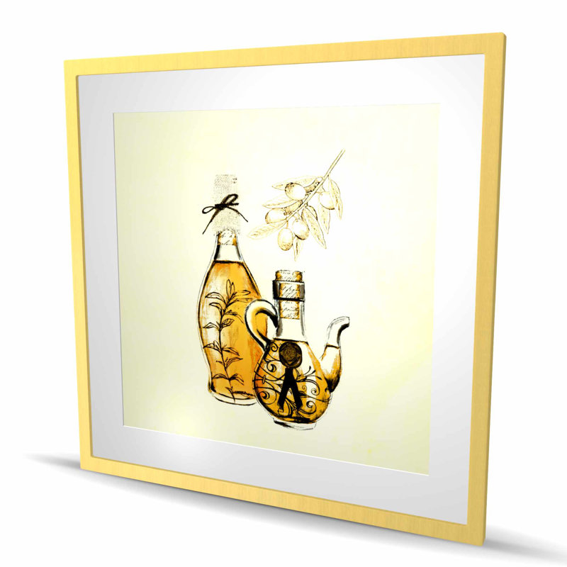 Deux bouteilles d'huile d'olive - Reproduction d'art nature morte encadrée