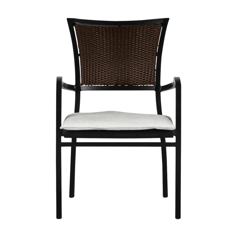 Aire Stacking Patio Dining Armchair With Cushions, Aire #2 Ancient Earth/Black Walnut, Welt, Bali Pearl