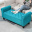 Banc de rangement 50 po avec velours bleu sarcelle et capitonnage à boutons - Banc, accoudoirs roulés rembourrés pour la chambre à coucher, le salon, le vestibule, l'espace