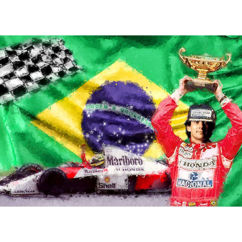 Ayrton Senna Flag Formula One Flag Collection - Art Prints, 40cm H x 50.7cm W x 0.11cm D, Metal