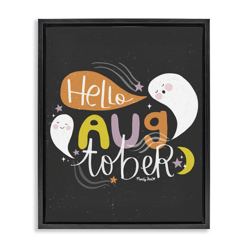 Cadre flottant Hello Augtober avec fantômes, design par Mandy Ford Art + Illustration, H 21 po x l 17 po