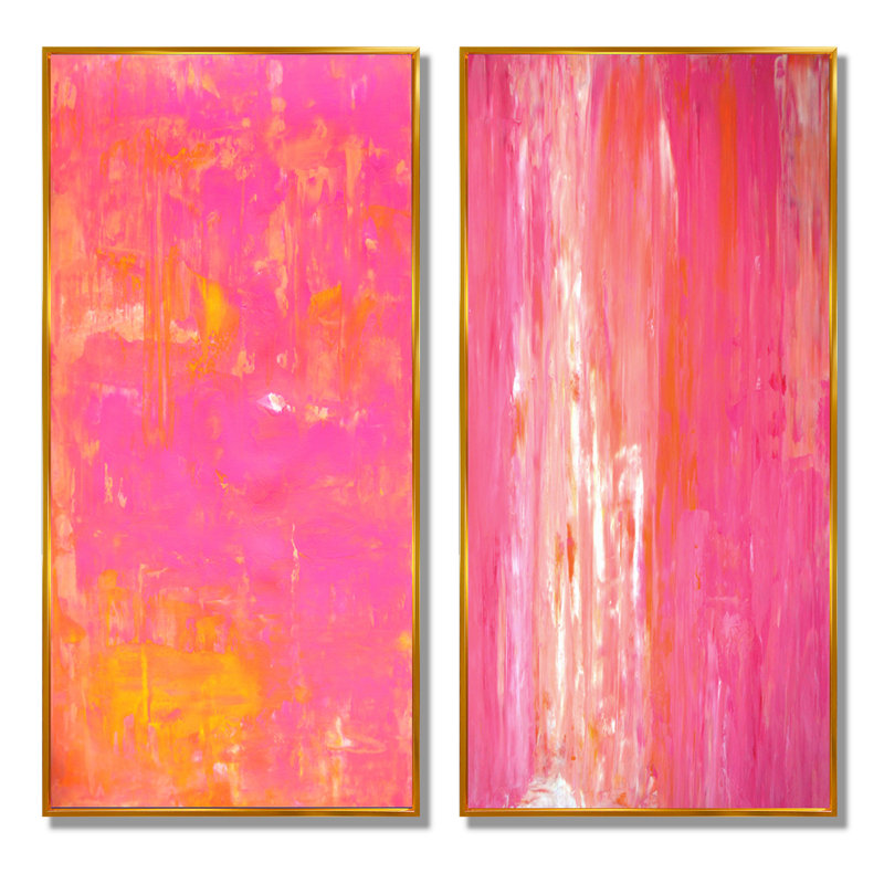 "Orange and Pink Colorfields", ensemble de 2 photographies sur toile, H 32 po x l 32 po x P 1 po, Cadre flottant doré