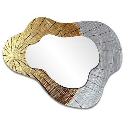 Abstract Golden Wood Slide I - Forest Irregular Asymmetrical Mirror, Traditional Wall Mirror, Printed on Metal