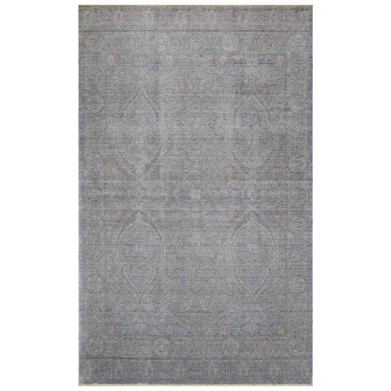 Luxueux tapis tissé à la main, gris, 7,9 x 11,2 pieds | 100% viscose de bambou, hauteur des poils: 0,3 pouce, 3 300 g / m² | Durable, résistant aux taches, facile à entretenir | Parfait pour le salon, la chambre à coucher ou le bureau