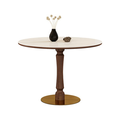 White&Walnut&Gold Round Sintered Stone Dining table