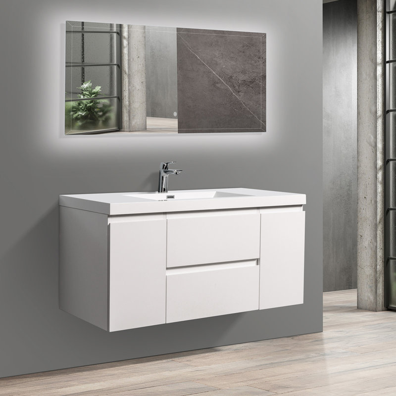 Meuble-lavabo flottant 48 po avec lavabo intégré 48 po - Blanc brillant, 48"