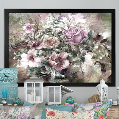 " Grunge Pink Grey Summer Flowers III " by Designart