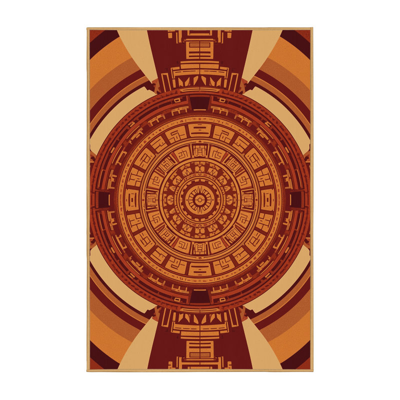 Tapis géométrique brun lavable à la machine d'inspiration mondiale Bartow, 3x5