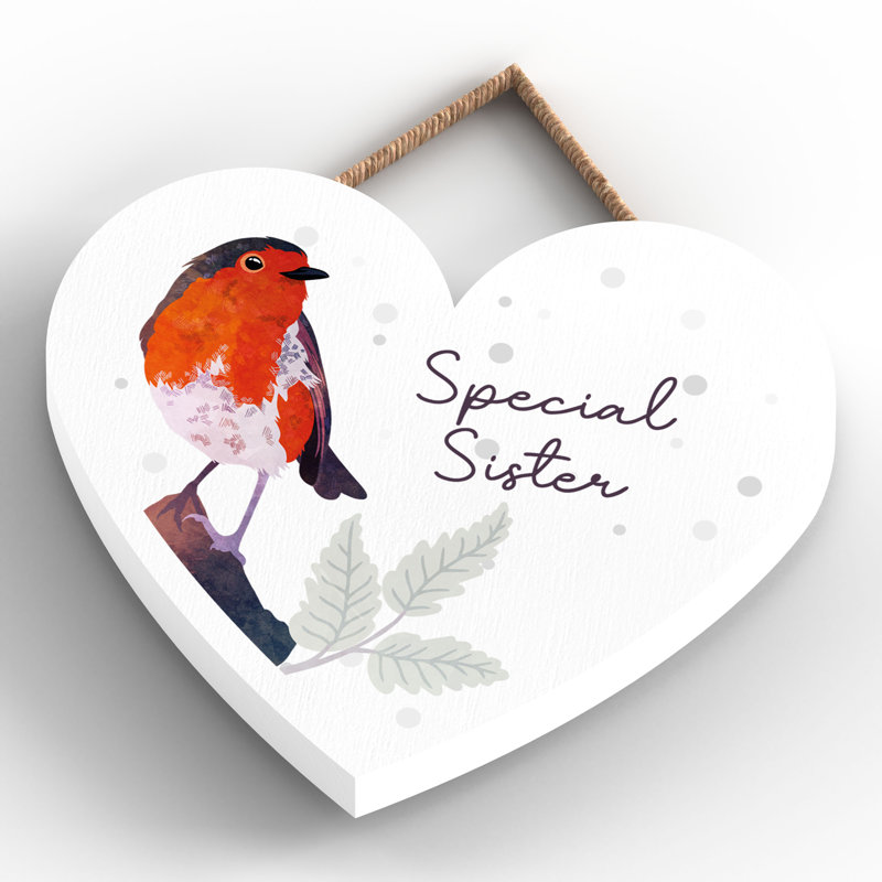 Special Sister Festive Robin Christmas Heart Wooden Plaque Vivid Squid Wholesale Wall Decor
