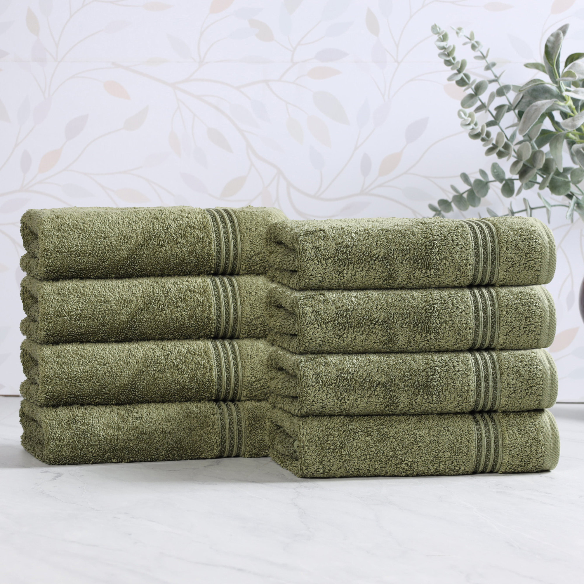 Oleg Egyptian-Quality Cotton Highly Absorbent Medium Weight Hand Towel Set, Forest Green