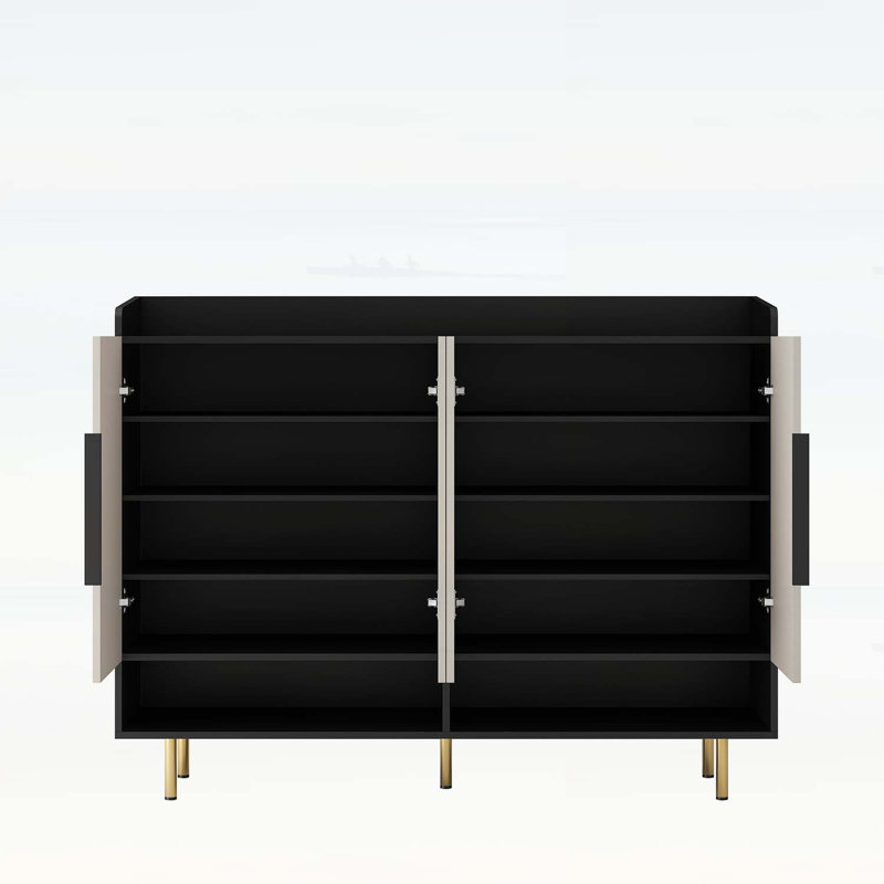 Armoire à chaussures moderne à 4 portes avec tablettes réglables, Noir / blanc