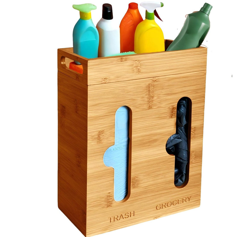 Bamboo Trash Bag Dispenser & Bag Holder
