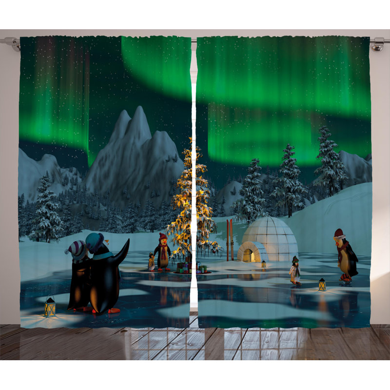 Frozen Lake Graphic Print Semi-Sheer Rod Pocket Curtain Panels, 54" W x 90" L