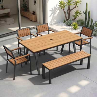 Ensemble de salle à manger de patio 6 pièces en aluminium avec table de salle à manger Rectangualr