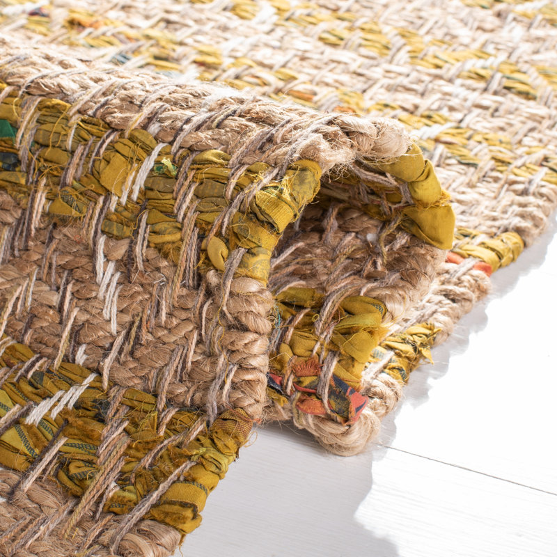 Handwoven Gold and Beige Striped Jute Rug, 3x5 Feet