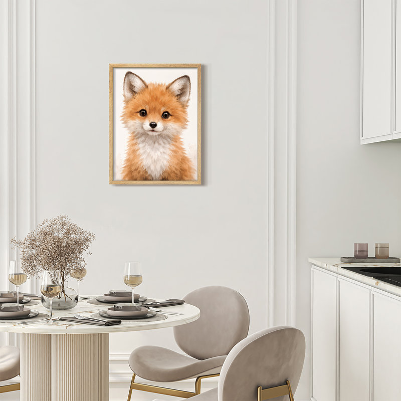 Cute Fox Portrait Framed Wall Art Prints - Adorable fluffy fox illustration, for nursery or kids room, H 14 po x l 11 po