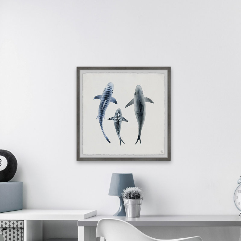 Citrana 'Patterned Sharks' Framed Print, 12" H x 12" W x 1.5" D