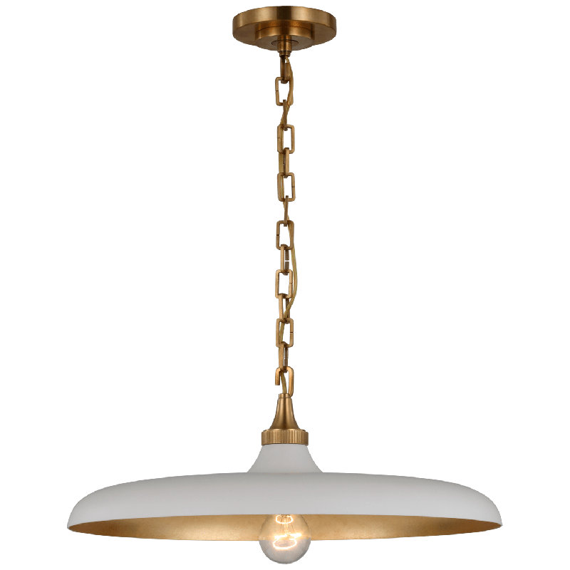 Thomas O'Brien Piatto Pendant, Antique Brass, 7" H x 18" W x 18" D, Plaster White