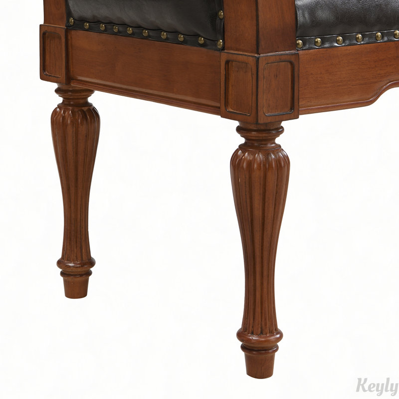 Banc ottoman capitonné en cuir PU avec accoudoirs, Brown, Brown