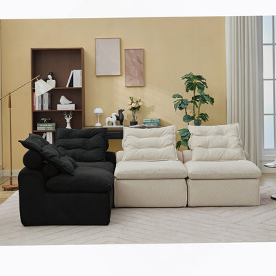 Canapé modulaire polyvalent avec revêtement en velours côtelé et coussins multiples pour la détente