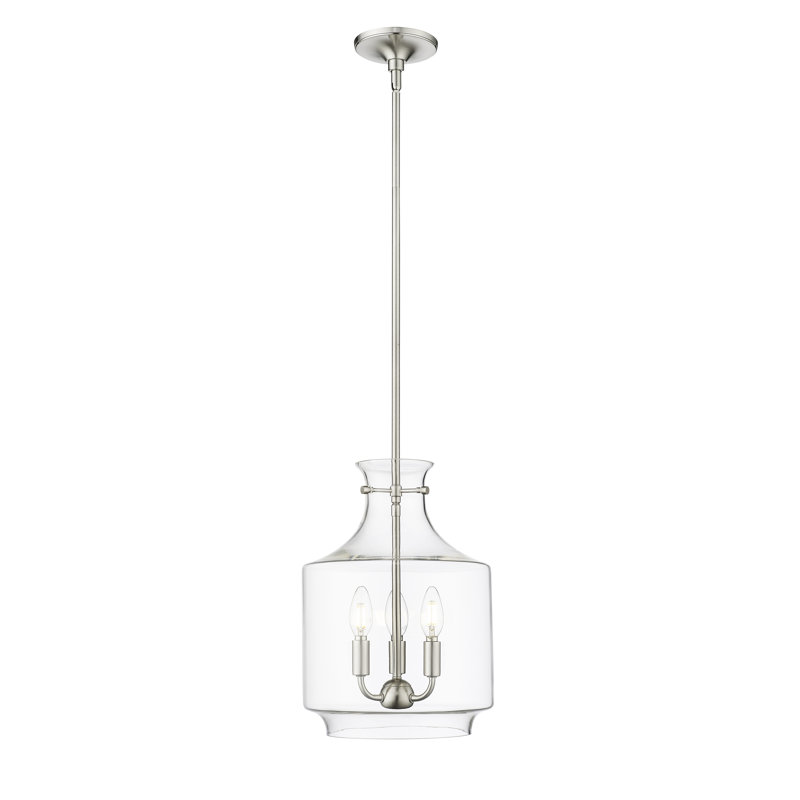 Luminaire suspendu 4 lumières Ivy Bronx Rigell avec abat-jour en verre transparent, Nickel brossé