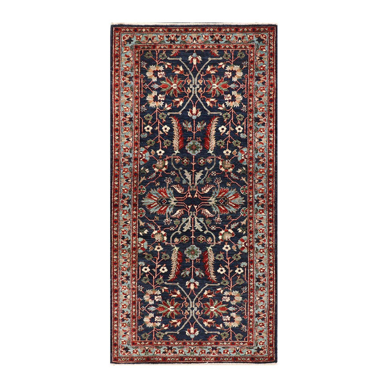 Tapis rouge / bleu marine / vert de haute qualité noué à la main de conception unique