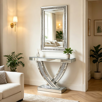 Console de canapé moderne avec miroir en cristal concassé Vikenti