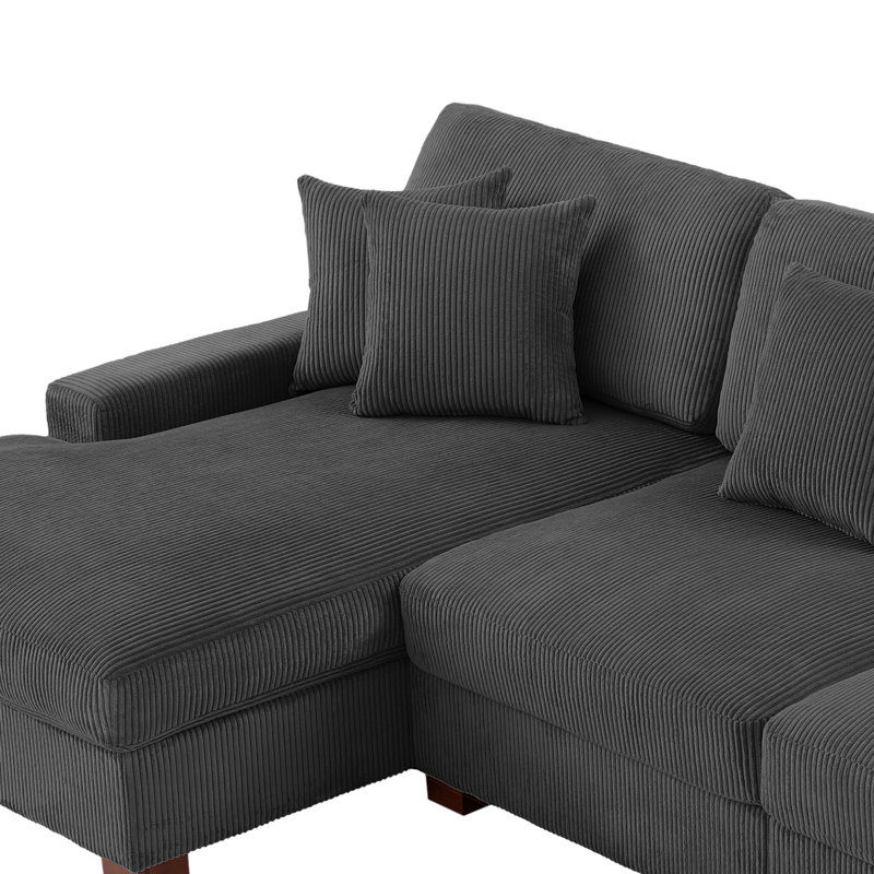 Canapé modulaire en velours côtelé 3 pièces Milbrey, Velours côtelé gris, Orienté vers la gauche