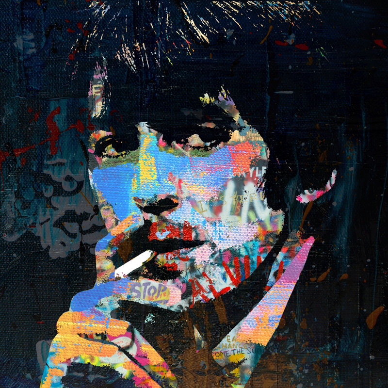 «George Harrison» par Stephen Chambers, peinture sur toile tendue, H 15 po x l 15 po x P 1,5 po