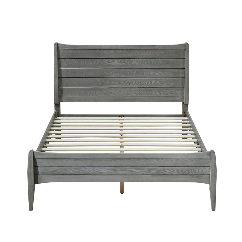 Aalycia Solid Wood Panel Bed, Rustic Gray