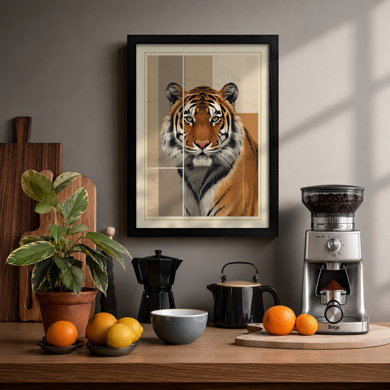 Tiger Composed Minimalist - Print, A2 - 59.4 x 42.0 cm, Black