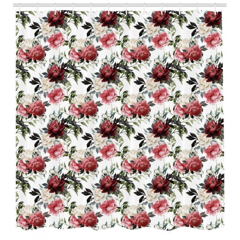 Ensemble de rideau de douche shabby flore et crochets, H 70 po x l 69 po