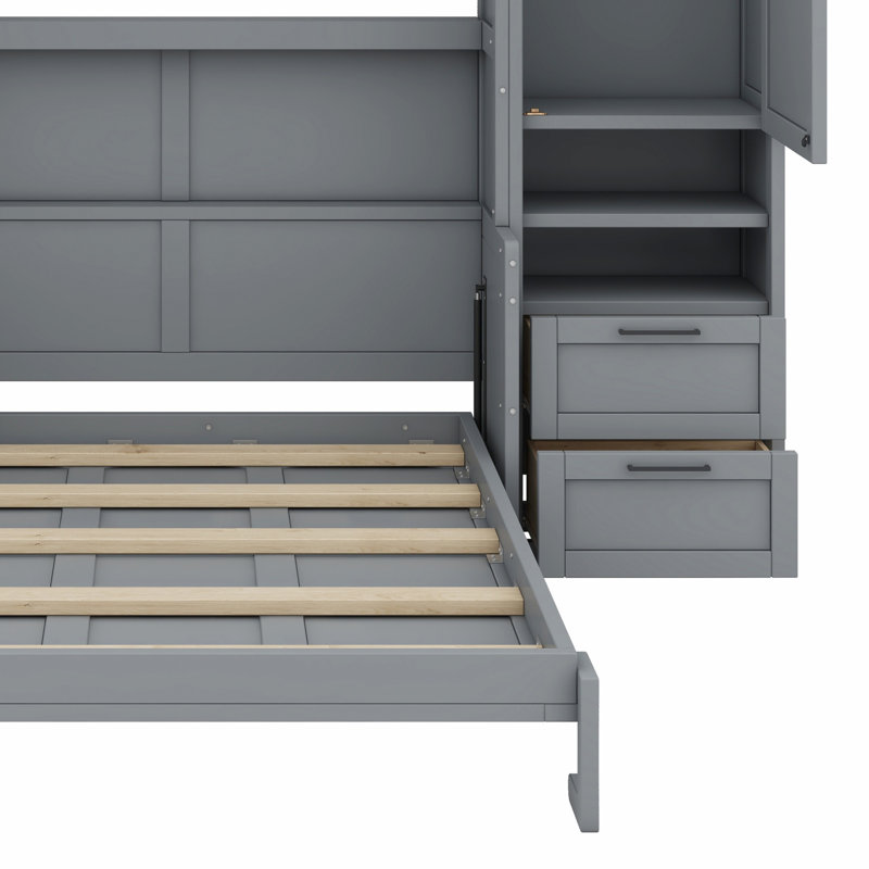 Lit escamotable Murphy avec placard, tiroirs et tablettes, Gris