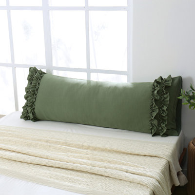 Taie d'oreiller pour le corps vert olive, taie décorative Chic Ruffle, 20 po x 54 po, ensemble de 1 taie d'oreiller à volants Vintage Country français, microfibre délavée