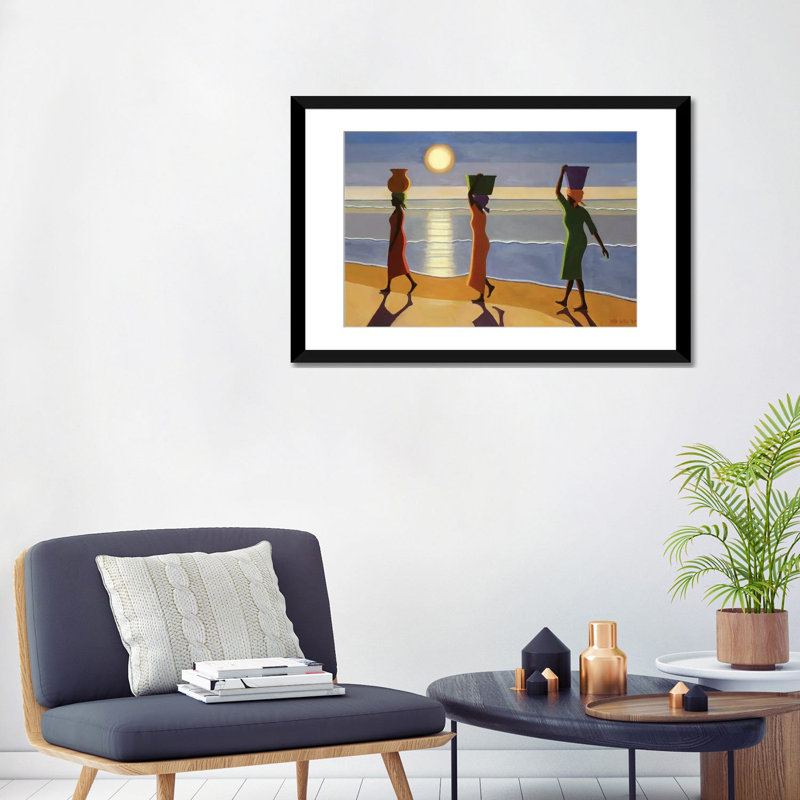 «By the Beach», impression sur toile, H 16 po x l 24 po x P 1 po, Papier d'art encadré noir, Blanc