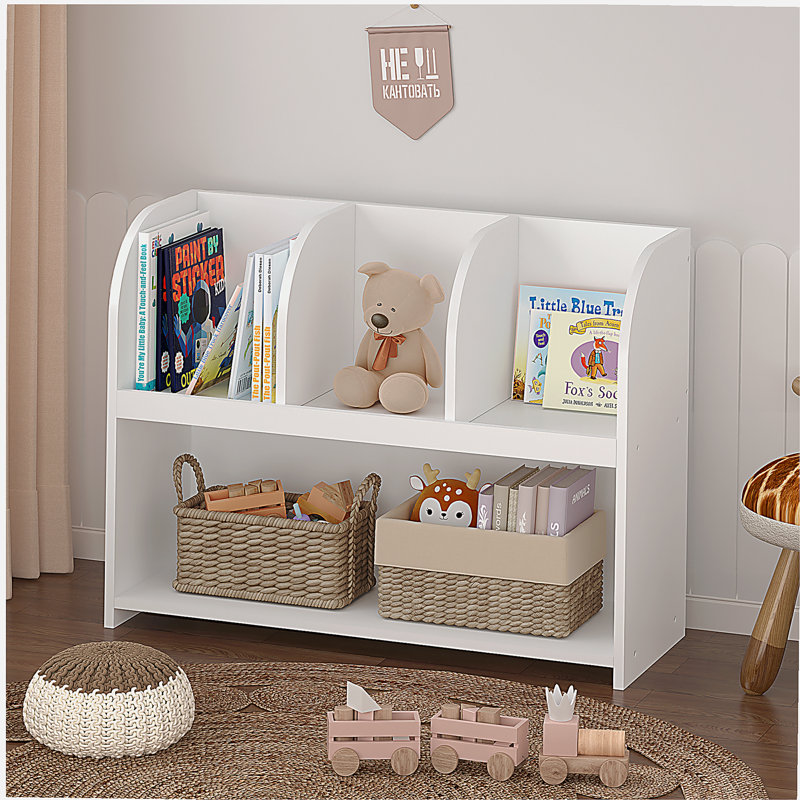 Bibliothèque de rangement avec 4 compartiments, étagère de rangement, support, tablette de rangement pour jouets, convenant à une chambre d'enfant, une salle de jeux, une chambre de bébé
