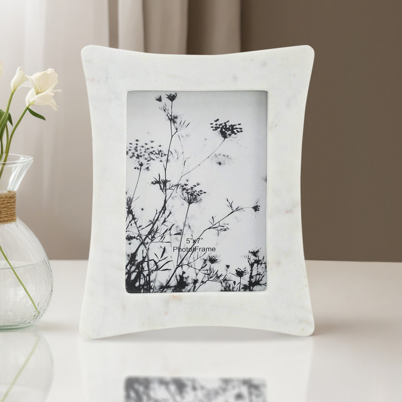 Ashe Neutral Modern Marble Curved Photo Frame, 5" x 7"