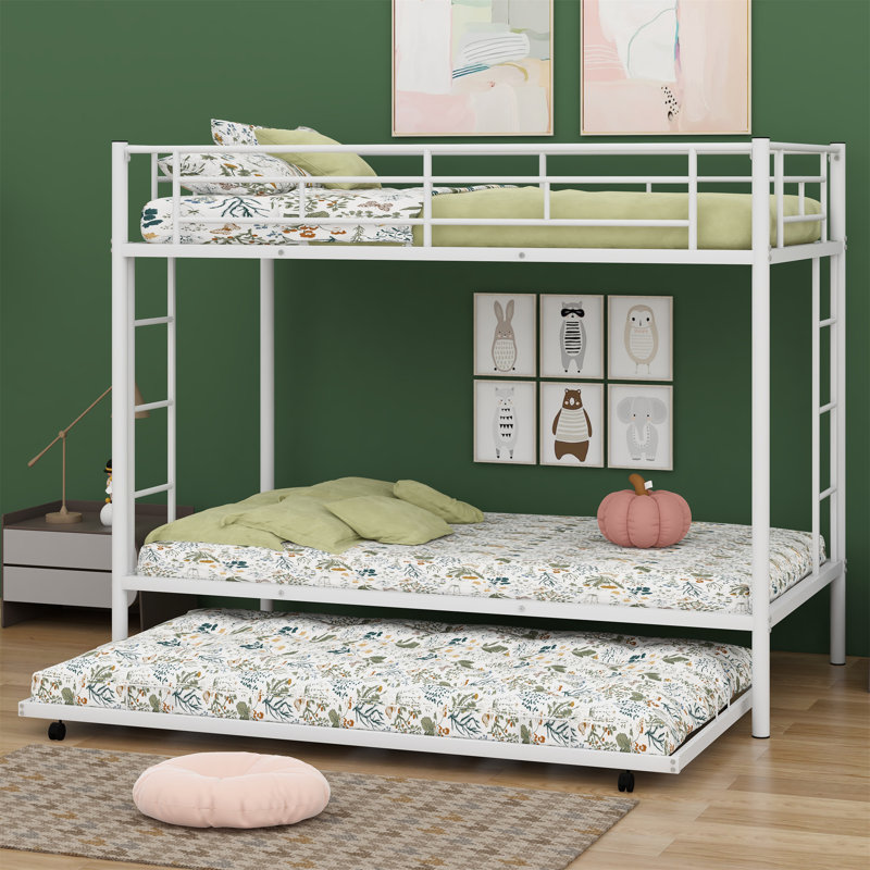 Abdillahi Kids Twin Bunk Bed with Trundle, White