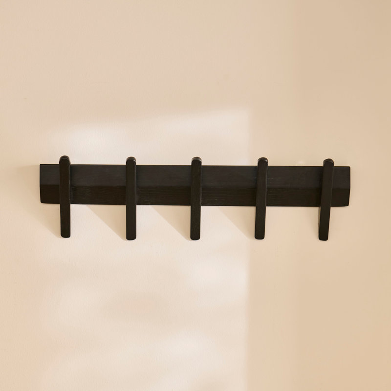 Solid Wood Wall 5 - Hook Coat Rack, Dark Oak