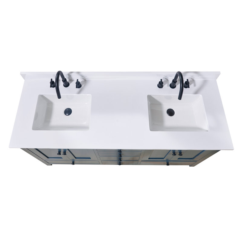 Snow White 61" Double Sink Composite Stone Vanity Top