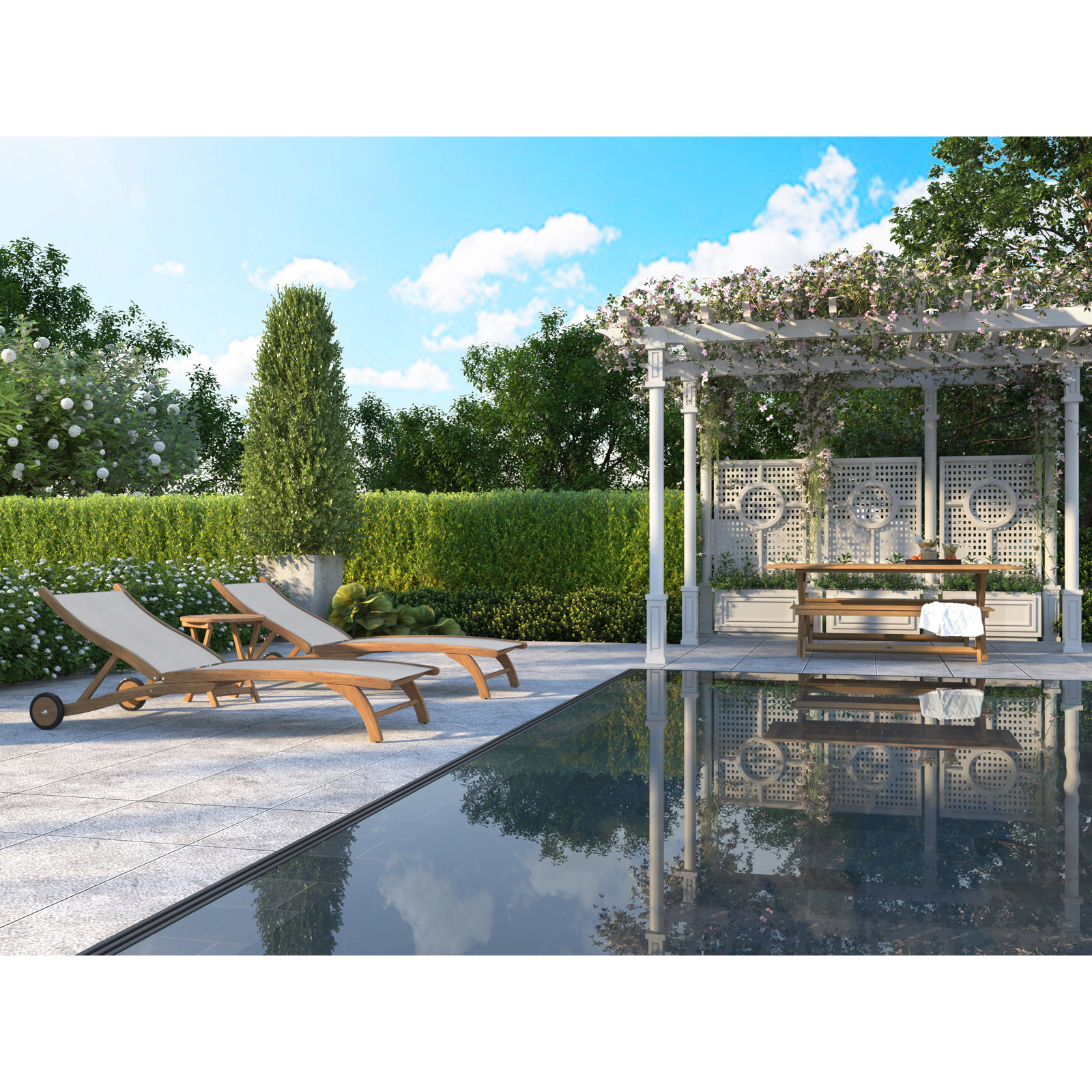 Marfried 29" Teak Patio Chaise Lounge, White