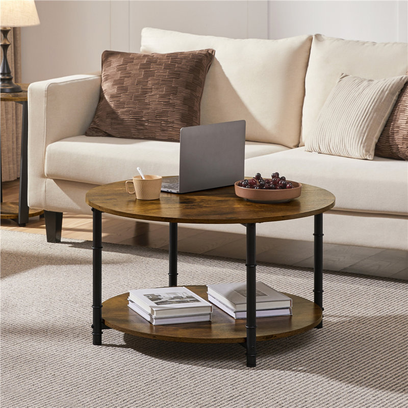 Table basse rustique ronde, H 18 po x L 31,5 po x l 31,5 po