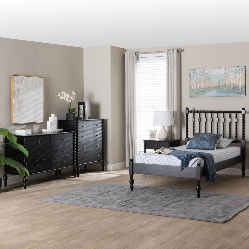 Ensemble de chambre à coucher à 4 tiroirs Baxton Studio Cheyne, Noir, Twin