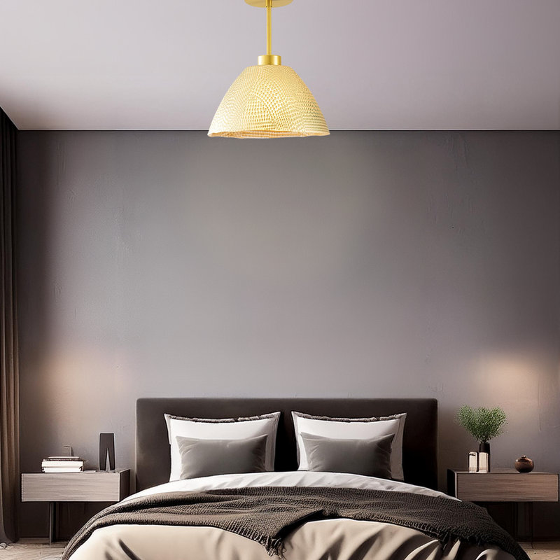Metal Body Semi Flush Mount With Glass Cap, Gold