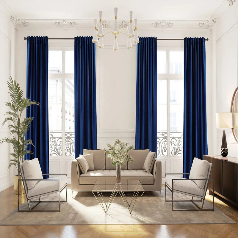 Extra Long & Extra Wide Matte Velvet Curtain Panel, 140cm Width x 265cm Drop, 45 NAVY BLUE