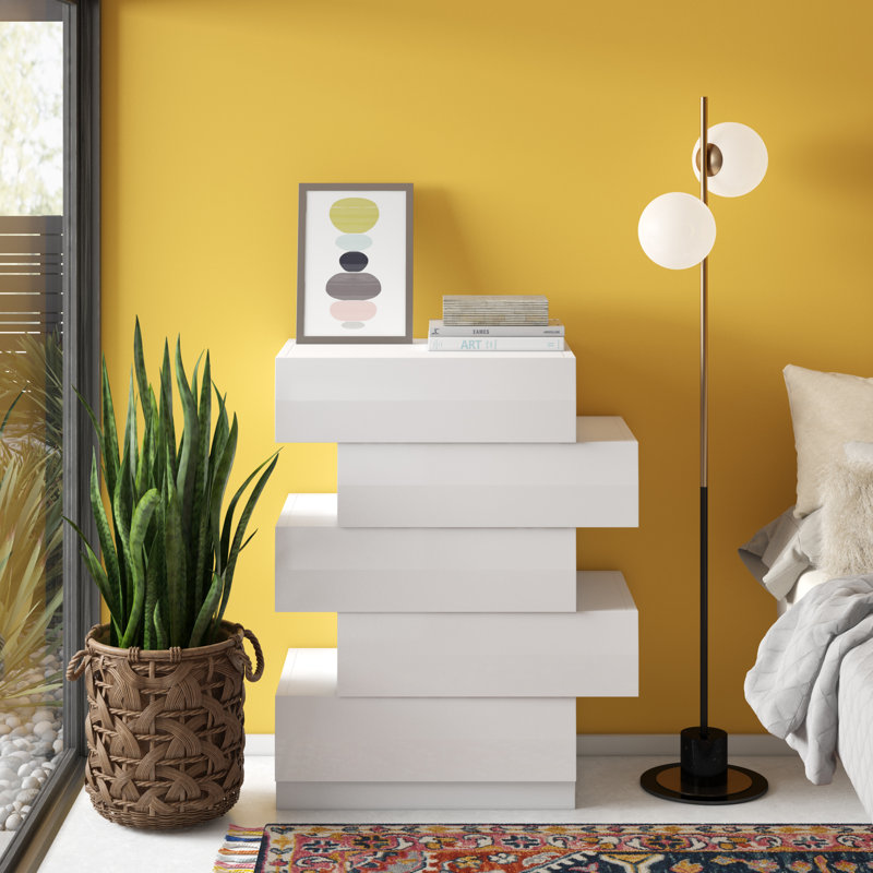 Mcinerney 5-Drawer Geometric Chest, White