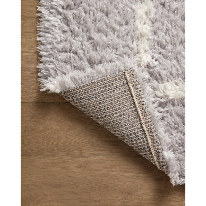 Amira Silver and Ivory Geometric Polyester Area Rug