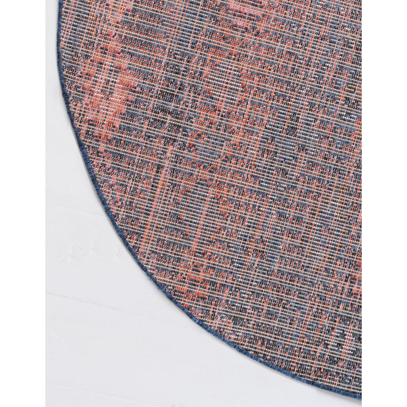 Tapis bleu marine Southwestern, Rond 4 pi 1 po