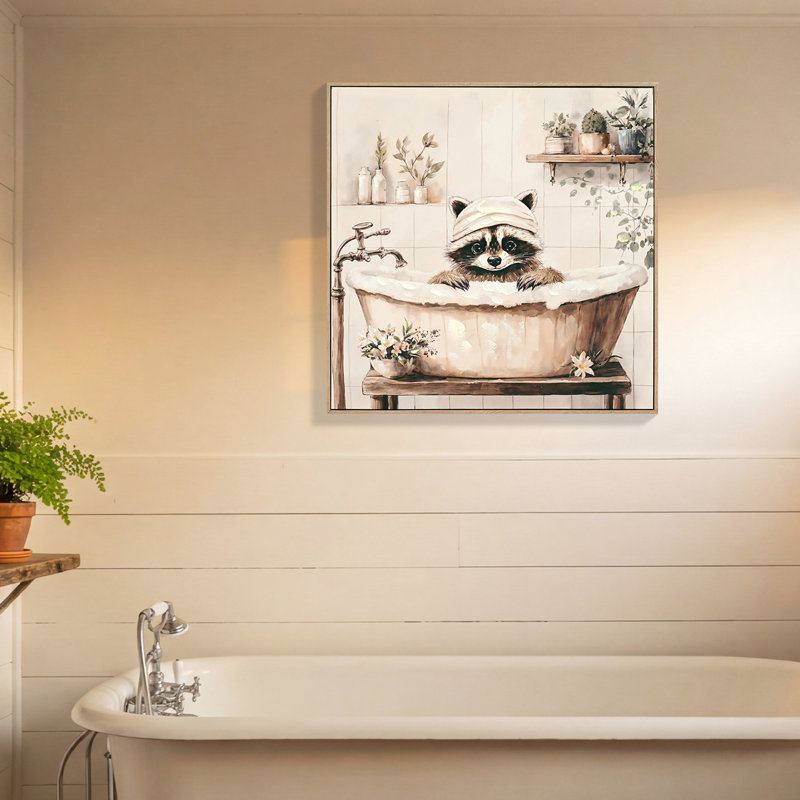 Décoration murale 24 po x 24 po pour salle de bain raton laveur, imperméable, facile à suspendre dans un bureau